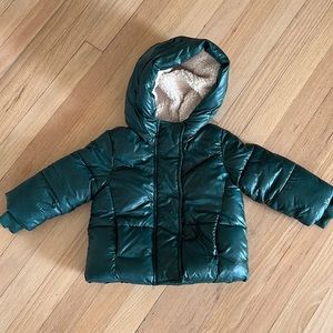 Gap Green Sherpa lined puffer coat 18-24 months